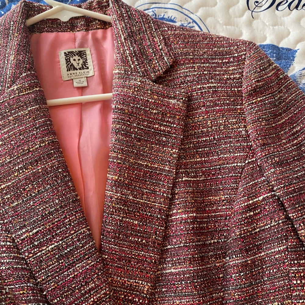 Anne Klein Pink Multicolor Tweed Blazer